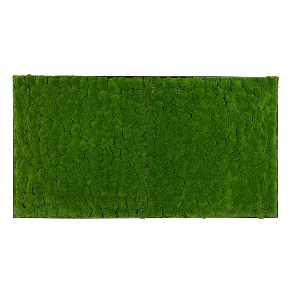 Artificial green moss panel rectangle with textured top and mesh backing edge