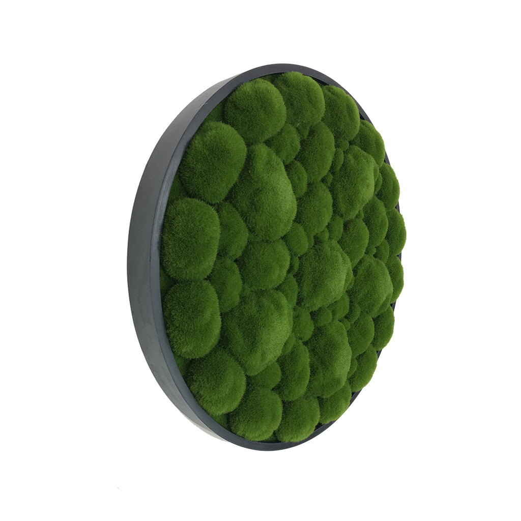 Artificial bun moss wall circular art panel aluminium Black - 30cm