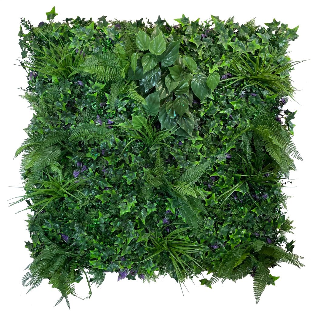 Artificial green wall mixed plant panel with ferns and grasses 100x100 cm - greenplantwalls.co.uk