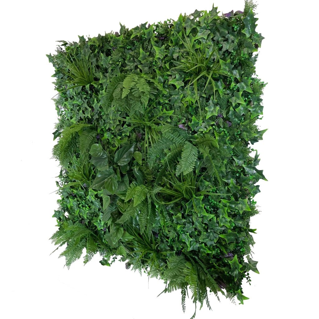 Artificial green wall mixed plant panel with ferns and grasses 100x100 cm - greenplantwalls.co.uk