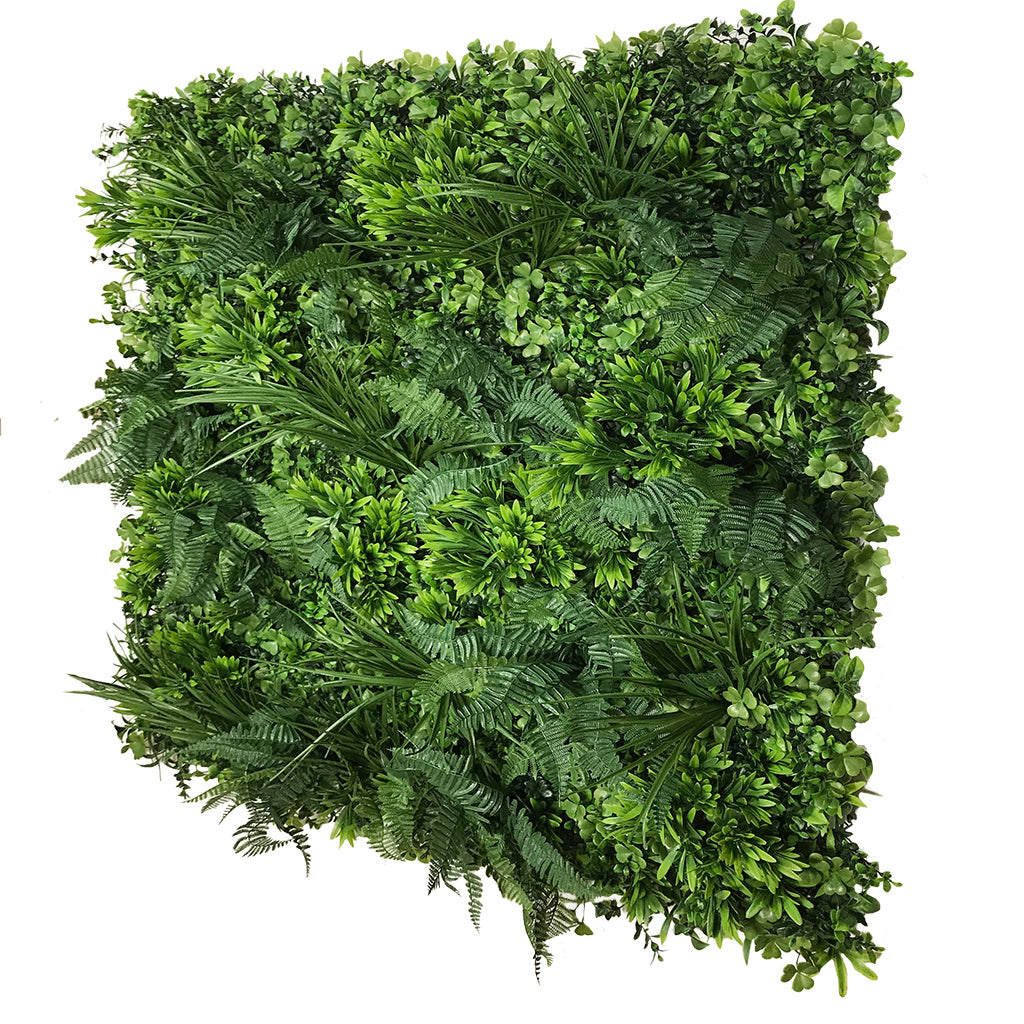 Artificial green wall panel with mixed 3d light-dark green foliage with scheffleras 100x100 cm