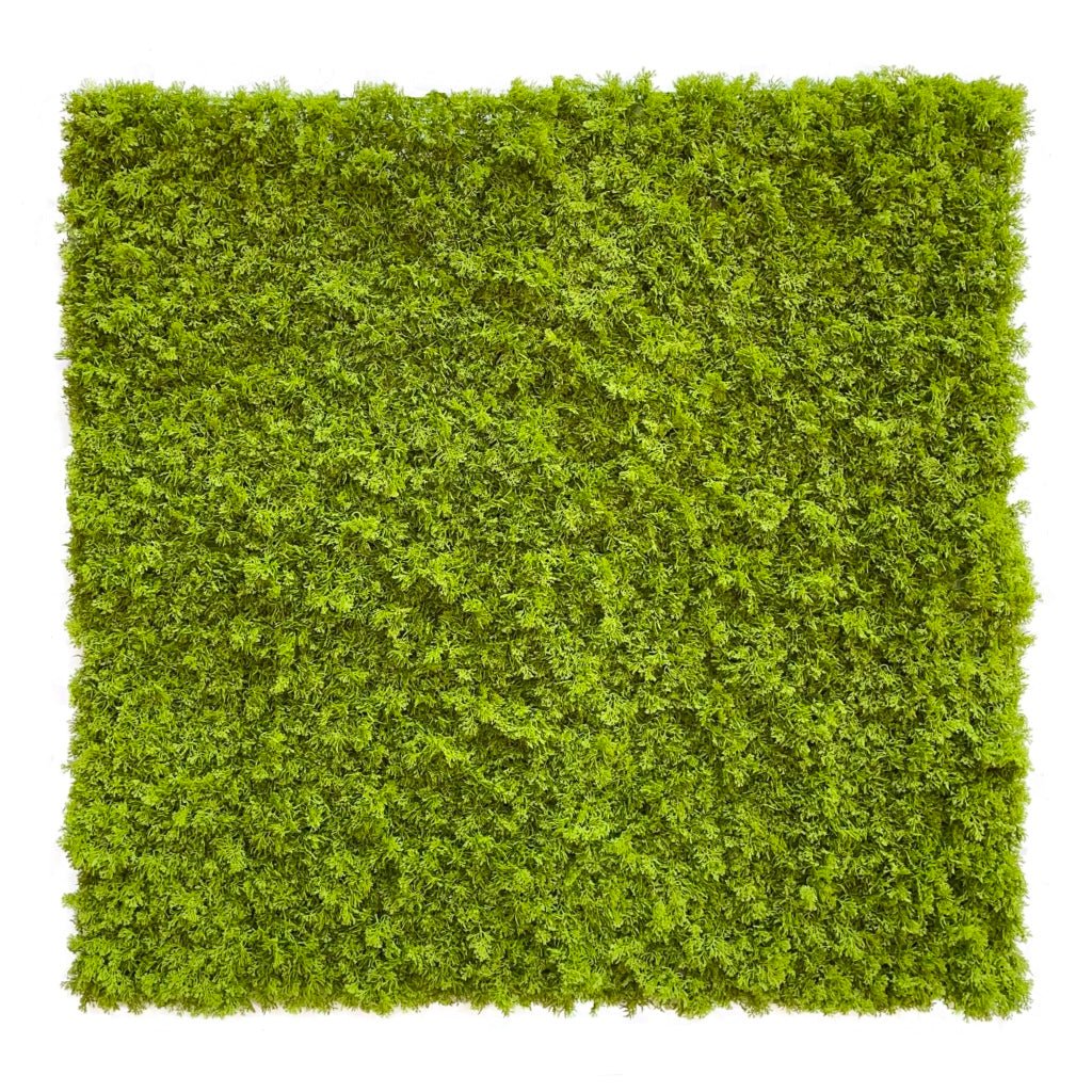 Artificial green moss panel, square mat with dense foliage texture
