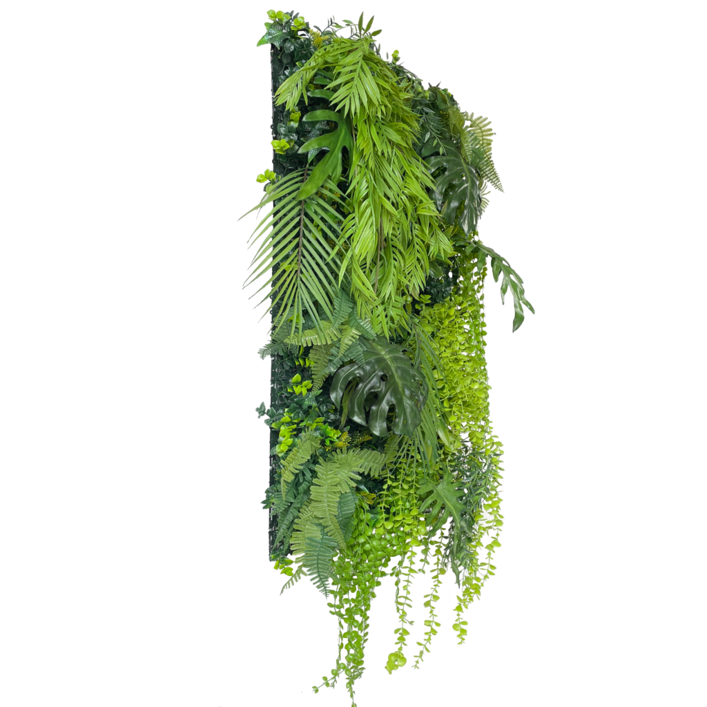 Green jungle tropical artificial 3D plant wall with lush green tropical foliage and trailing plants 100x50cm Ceiling or Walls