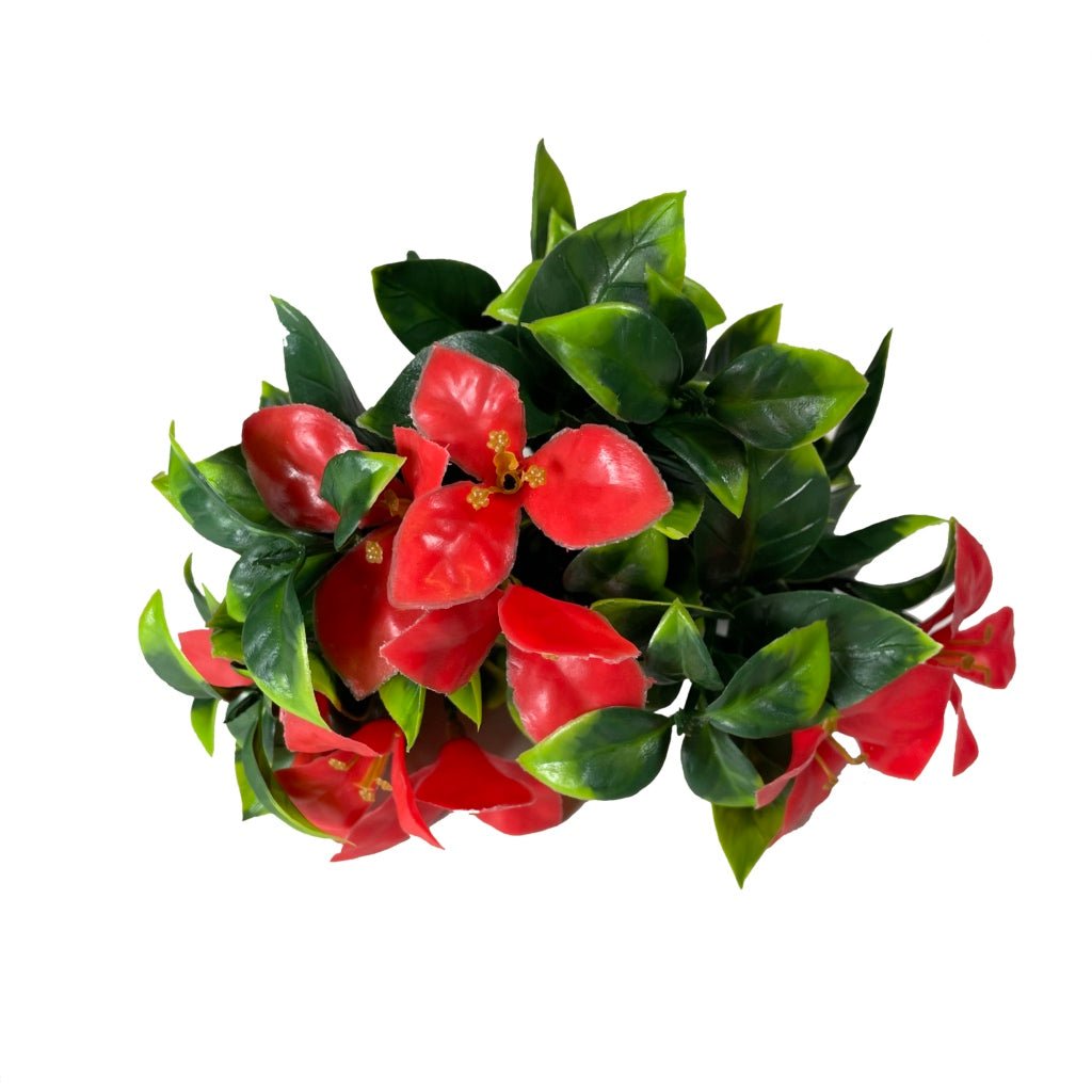 Red and green flower bundle with mixed leaves and red blooms