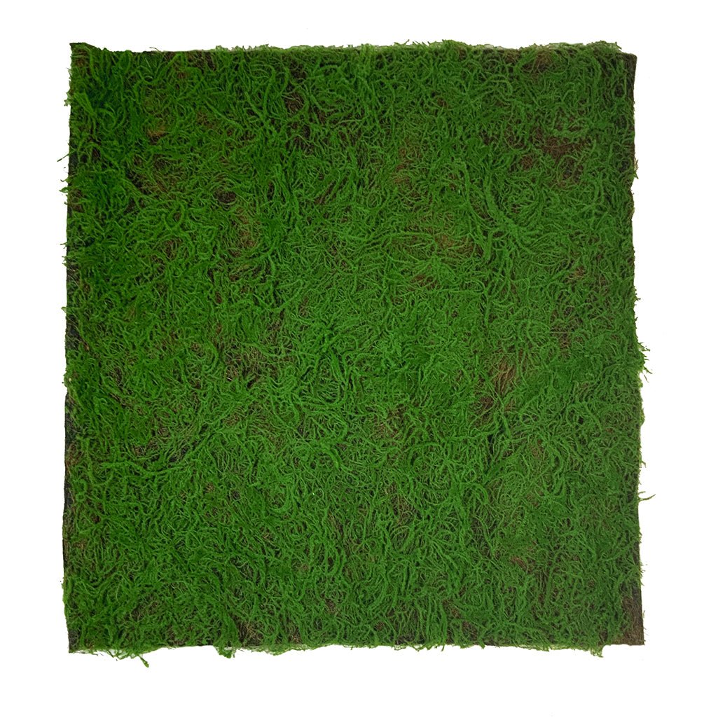 Artificial green sphagnum moss panel square sheet, bright green dense fibers