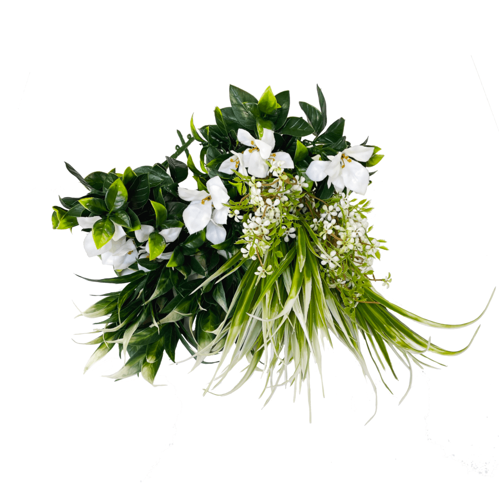 White flower and green foliage plant bundle with multiple stems