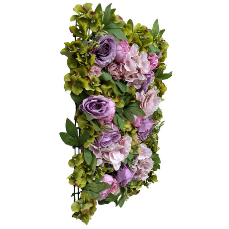 Lilac pink green peonies roses and hydrangea with green foliage flower mats 40x60 cm