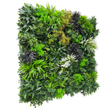 Green wall panel with green & purple foliage & white tipped grasses 100x100 cm