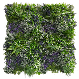 GW21 Artificial green wall panel with mixed green, burgundy, white and purple plants 100x100 cm