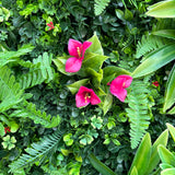 Artificial green wall panel with grasses, dracaenas and red bougainvilleas 100x100 cm flowers