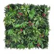 Artificial green wall panel with grasses, dracaenas and red bougainvilleas 100x100 cm