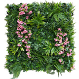 Artificial green wall panel with variegated foliage and pink trailing bougainvillea 100x100 cm