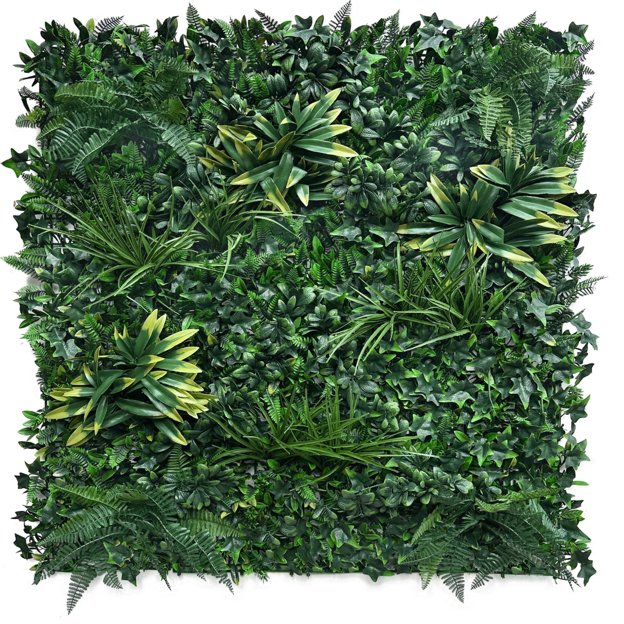 FR Artificial green wall panel with variegated foliage ivy palms grasses and ferns 100x100 cm