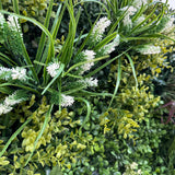 Artificial green wall 1m2 panel with mixed green foliage with yellow and white flowers