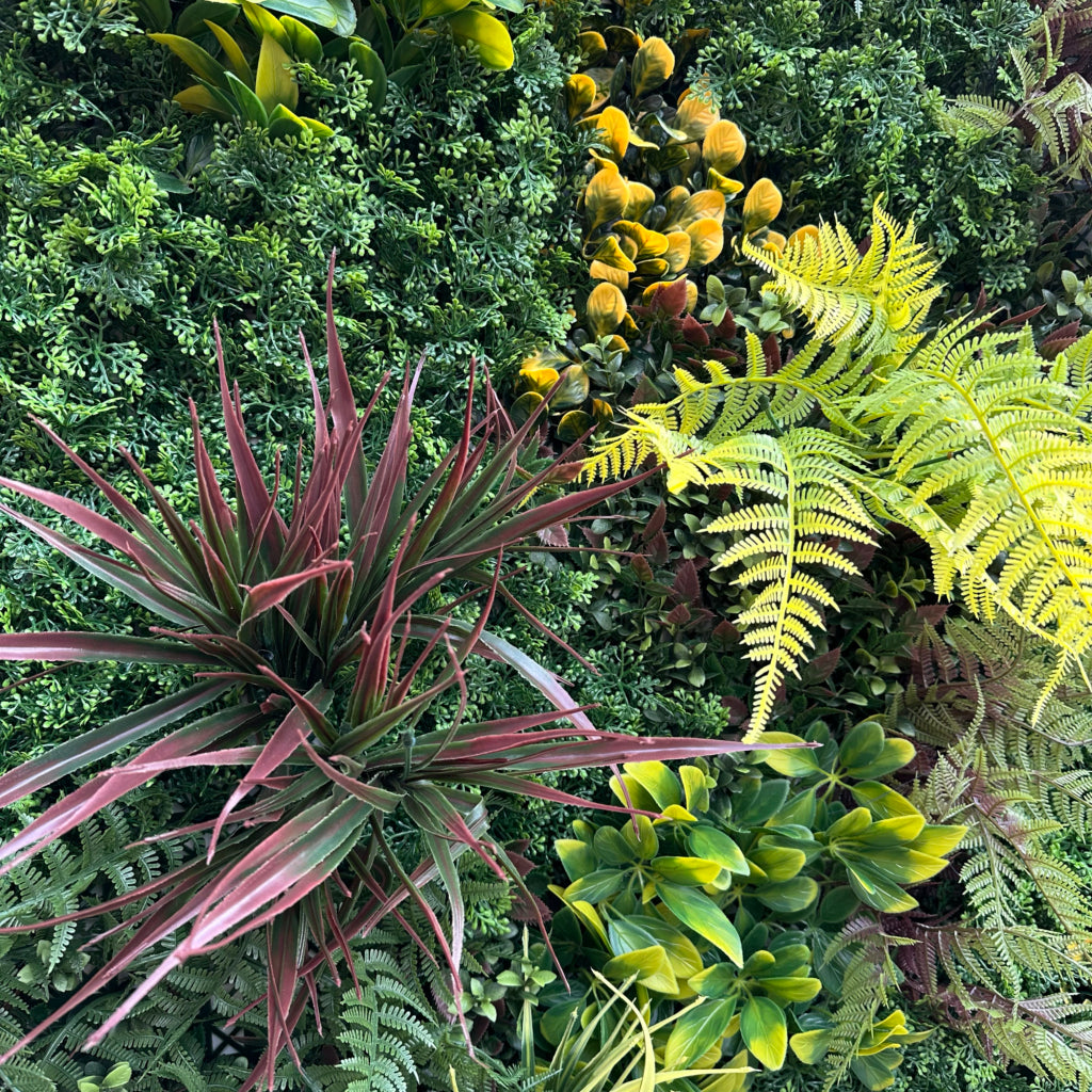 Artificial green wall panel with green & yellow foliage 100x100 cm