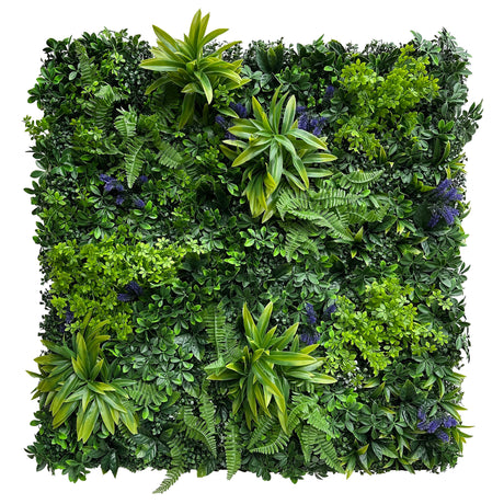 Combo of 3 x  artificial green wall panel with with scheffleras dracaenas and purple speedwells   100x100 cm