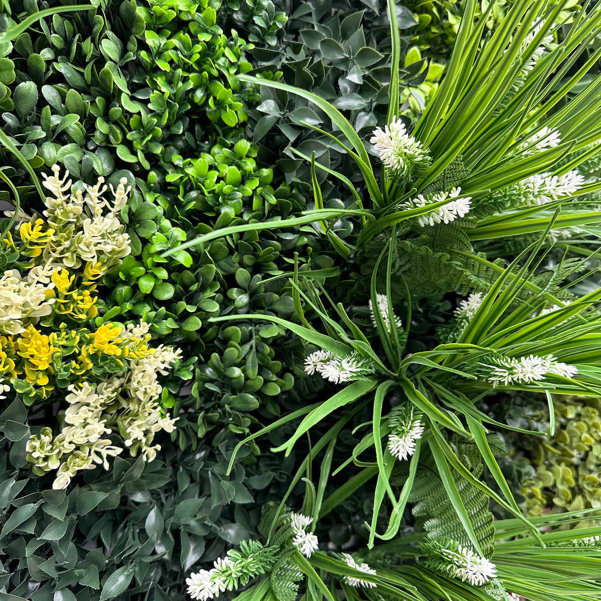 Combo of 3 x 1m2 artificial green wall panels with variegated mixed green red white yellow foliage