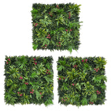 Combo of 3 x  artificial green wall panel with variegated green foliage & red bougainvilleas 100x100 cm