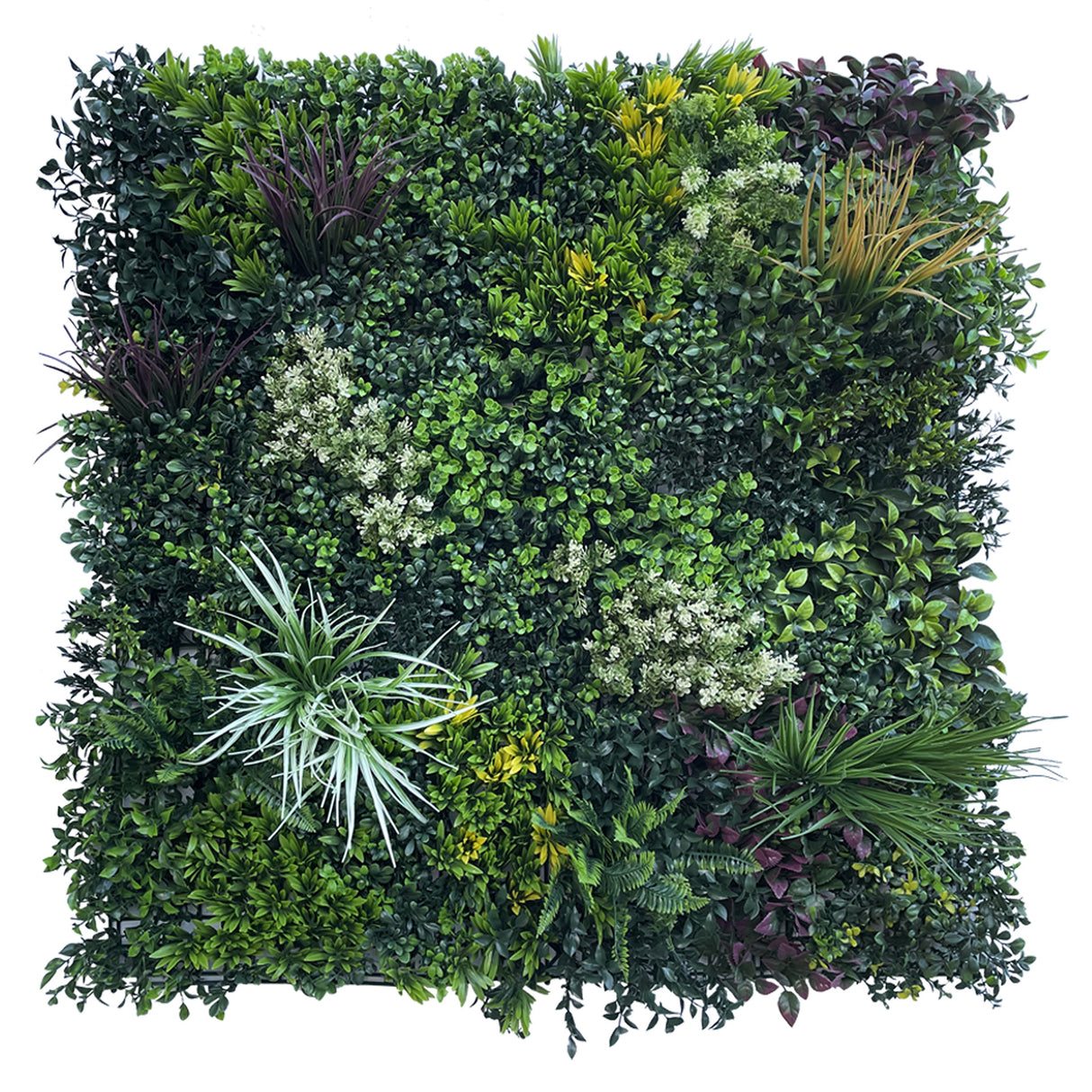 Combo B panel - Artificial green wall panel with variegated mixed green red and white foliage 100x100 cm
