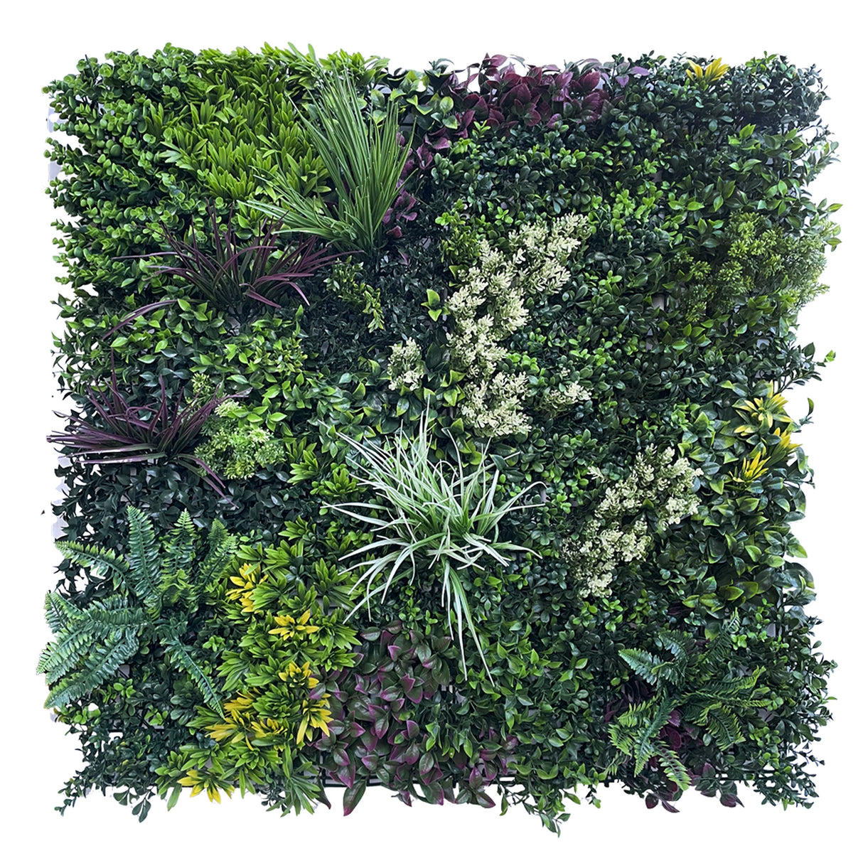 Combo C panel - Artificial green wall panel with variegated mixed green red and white foliage 100x100 cm