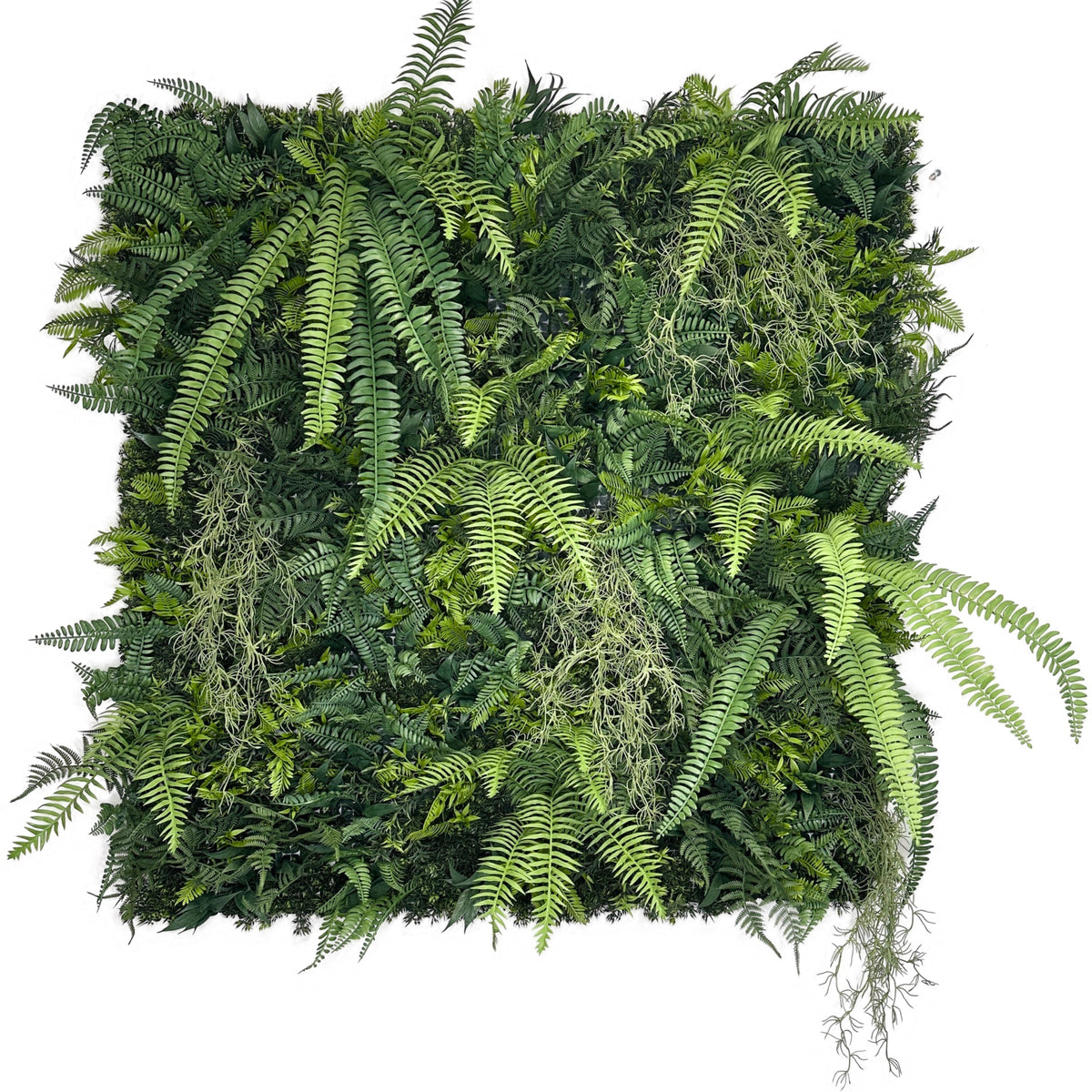Artificial tropical jungle wall FR panel with dense green fern and leaf foliage