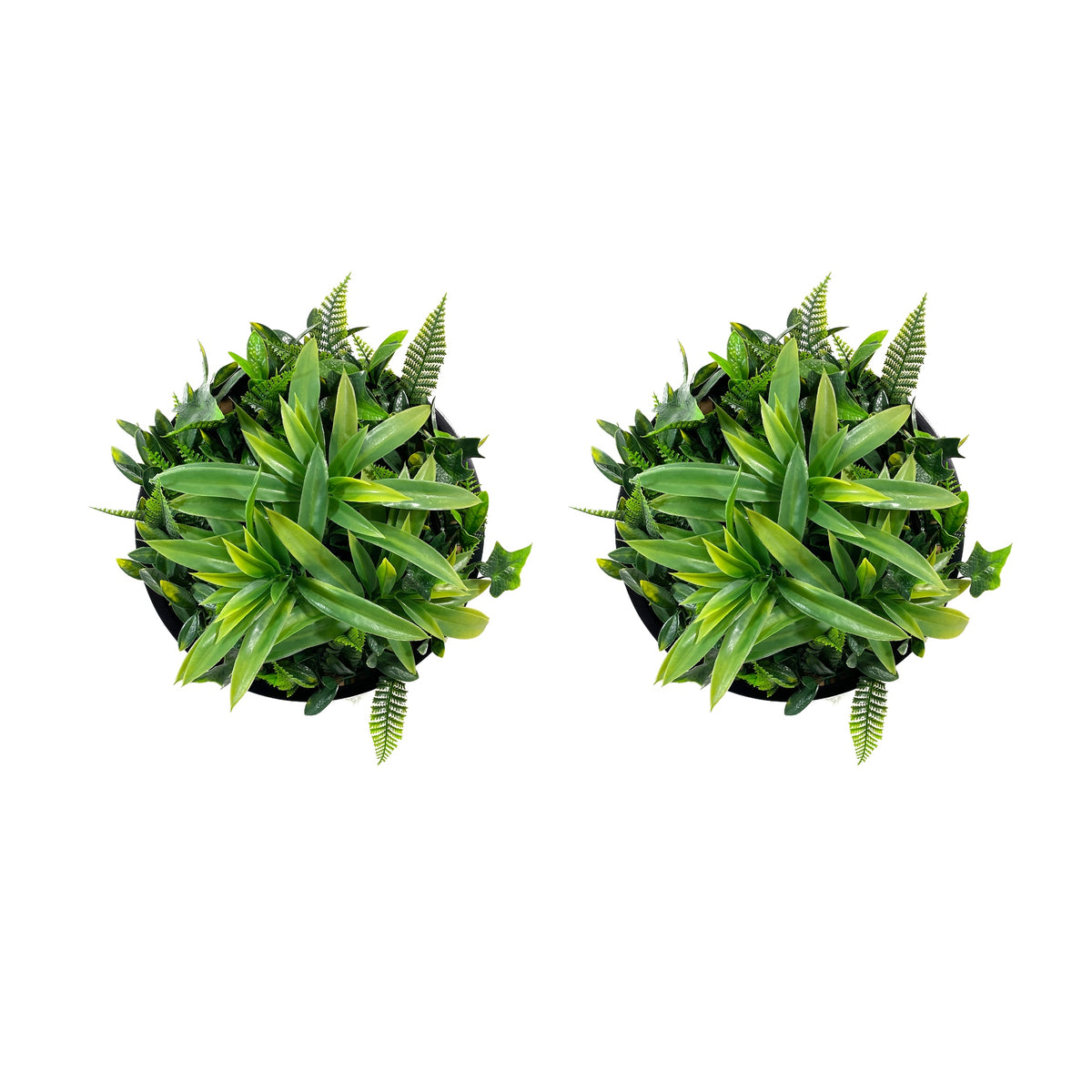 Circular artificial foliage wall panel with dense green leaves