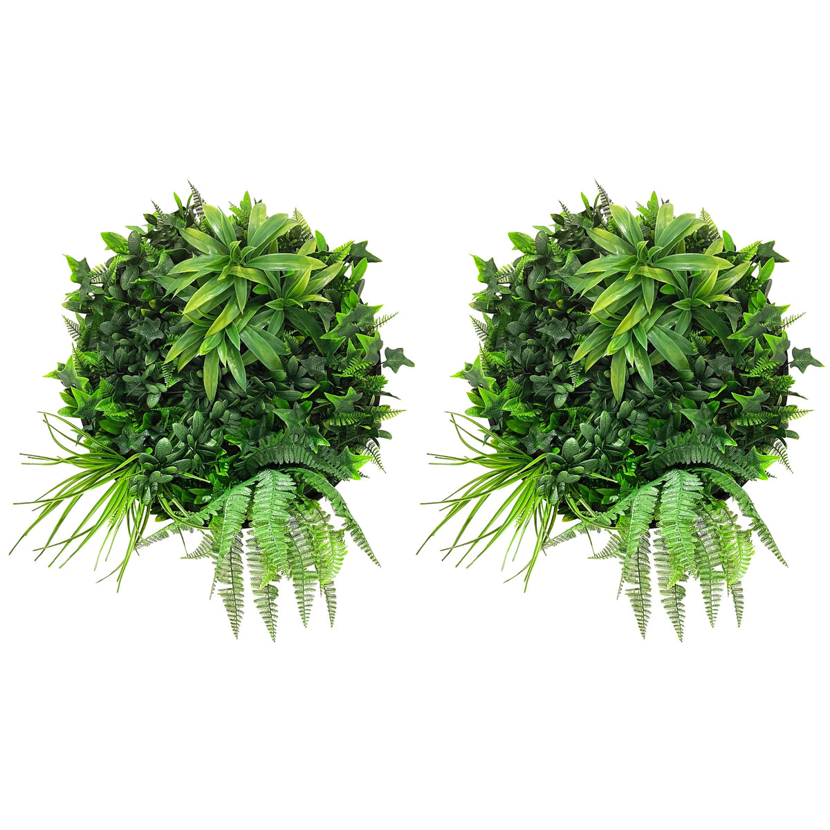 Artificial green foliage wall panel, circular, with black MDF backing and dense leaf design