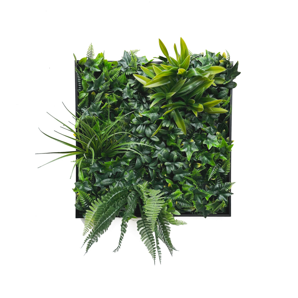 Artificial green foliage wall square art panel 50 cm black