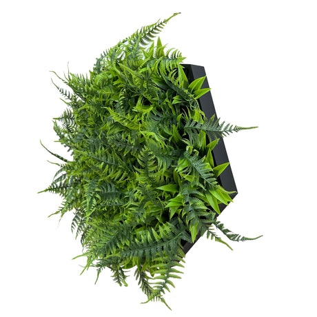 Artificial mixed green foliage in a hexagon frame