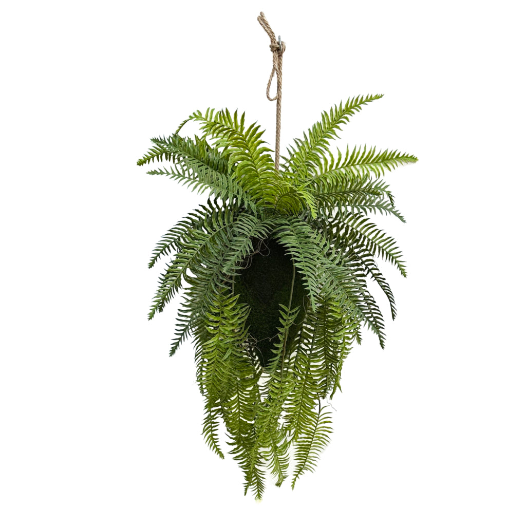 Artificial monstera plant with trailing ferns kokedama