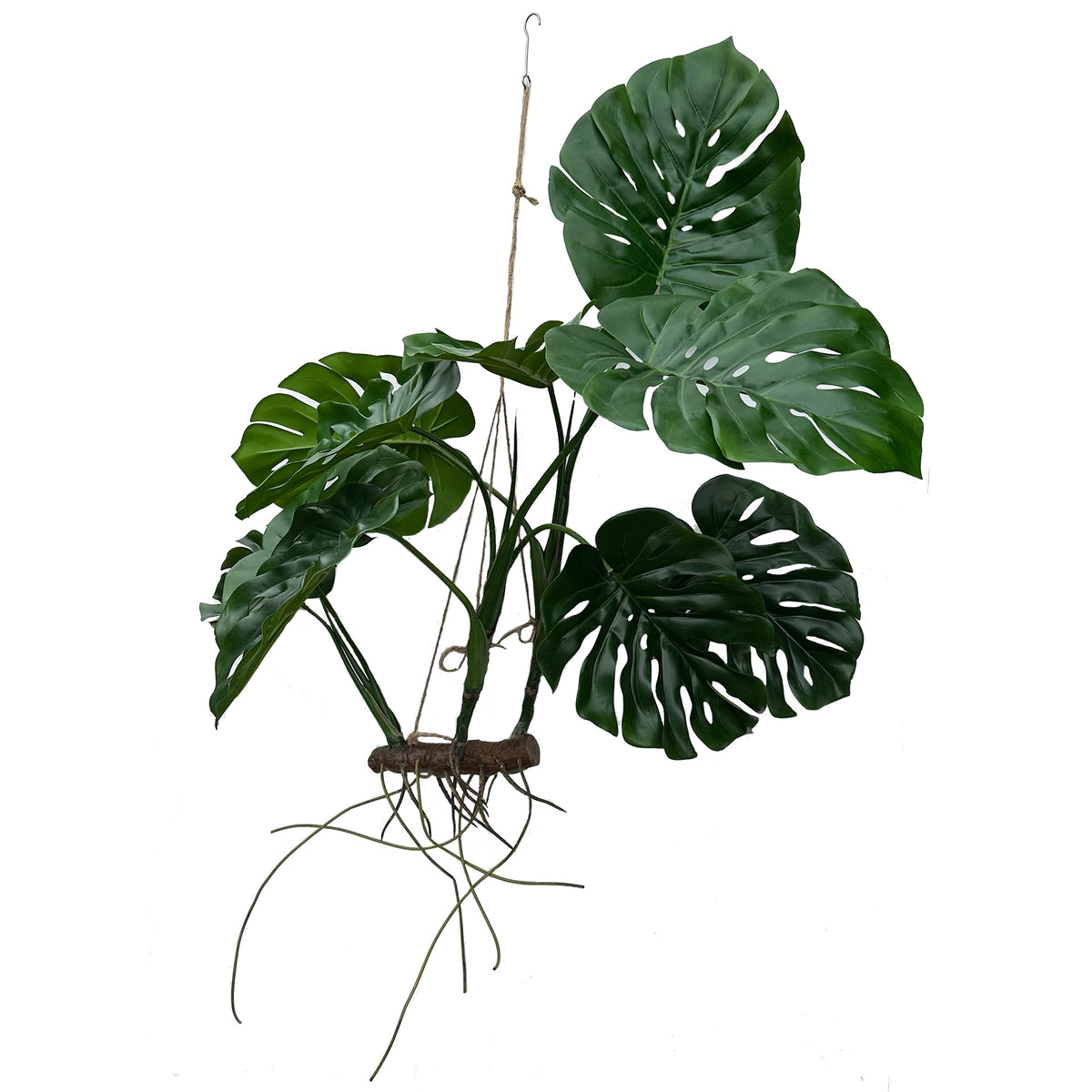 Artificial large hanging branched monstera with trailing roots 120cm w ...