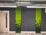 Preserved reindeer moss vertical panels, lime green centers with dark green edges.
