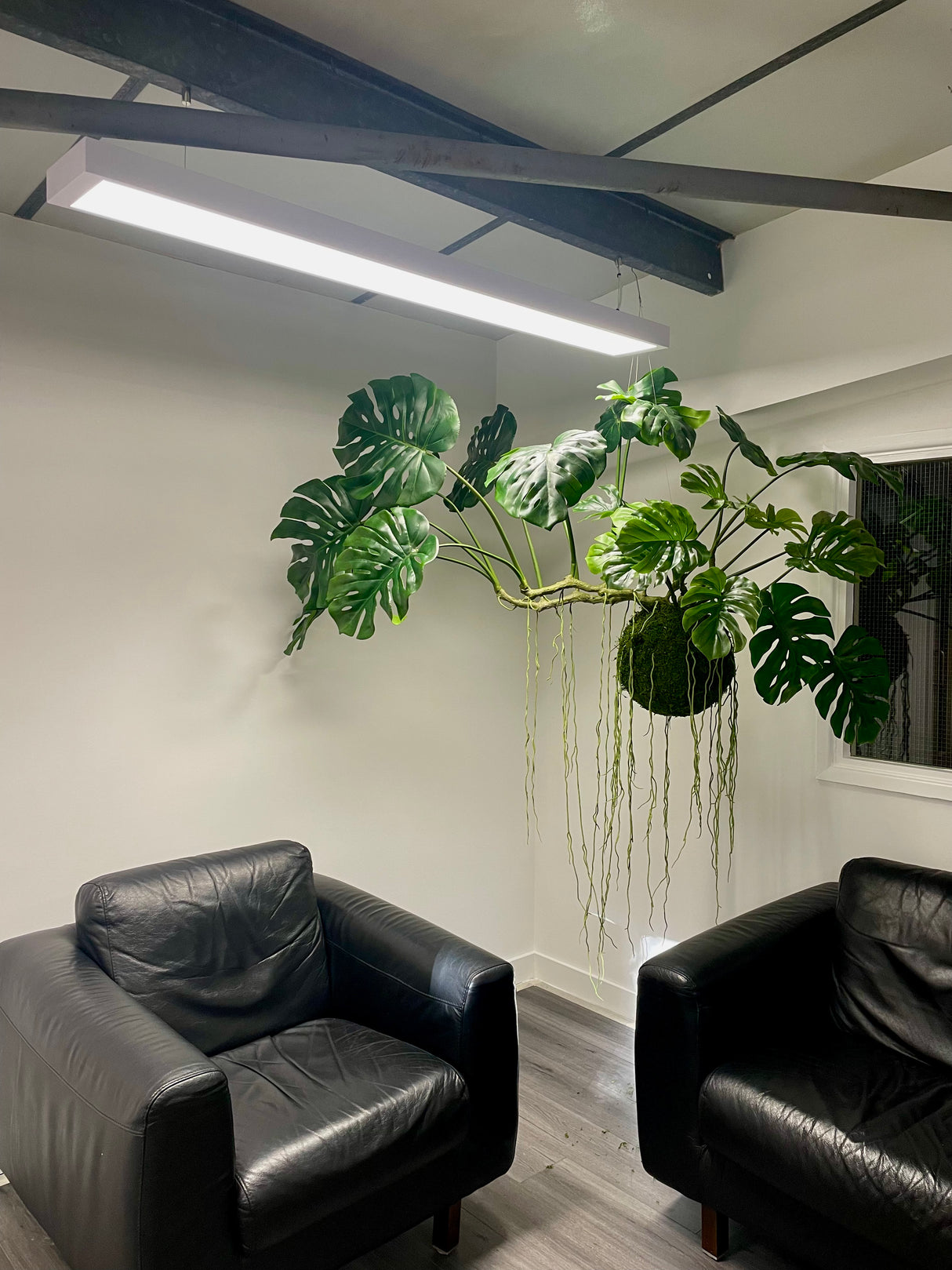 HP56 Artificial large hanging monstera kokedama