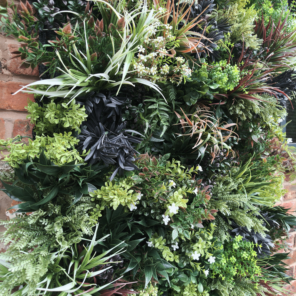 Premium realistic artificial 3D plant wall with green purple red and white foliage 80x80cm - PW01