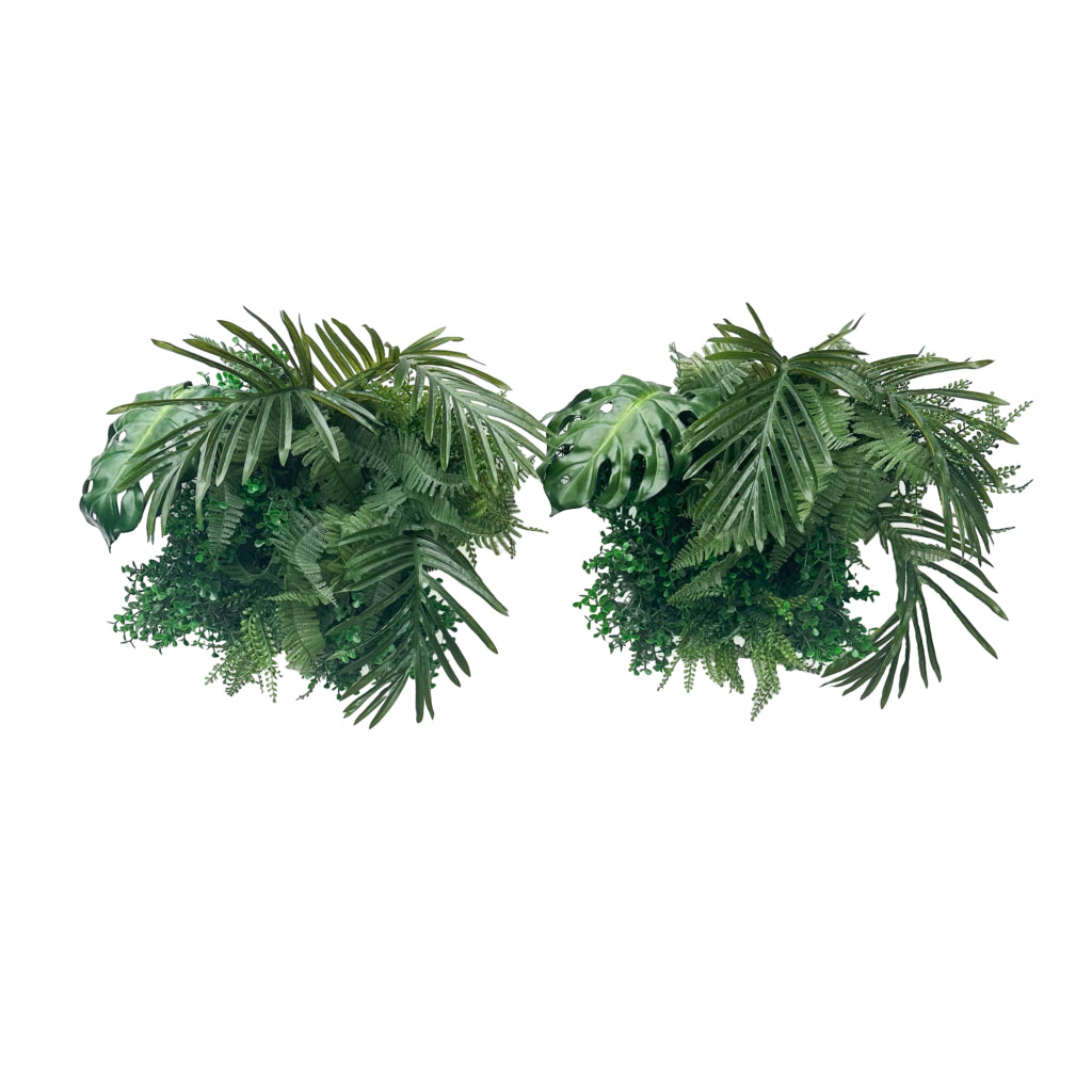 Set of 2 x artificial mixed green foliage art panel