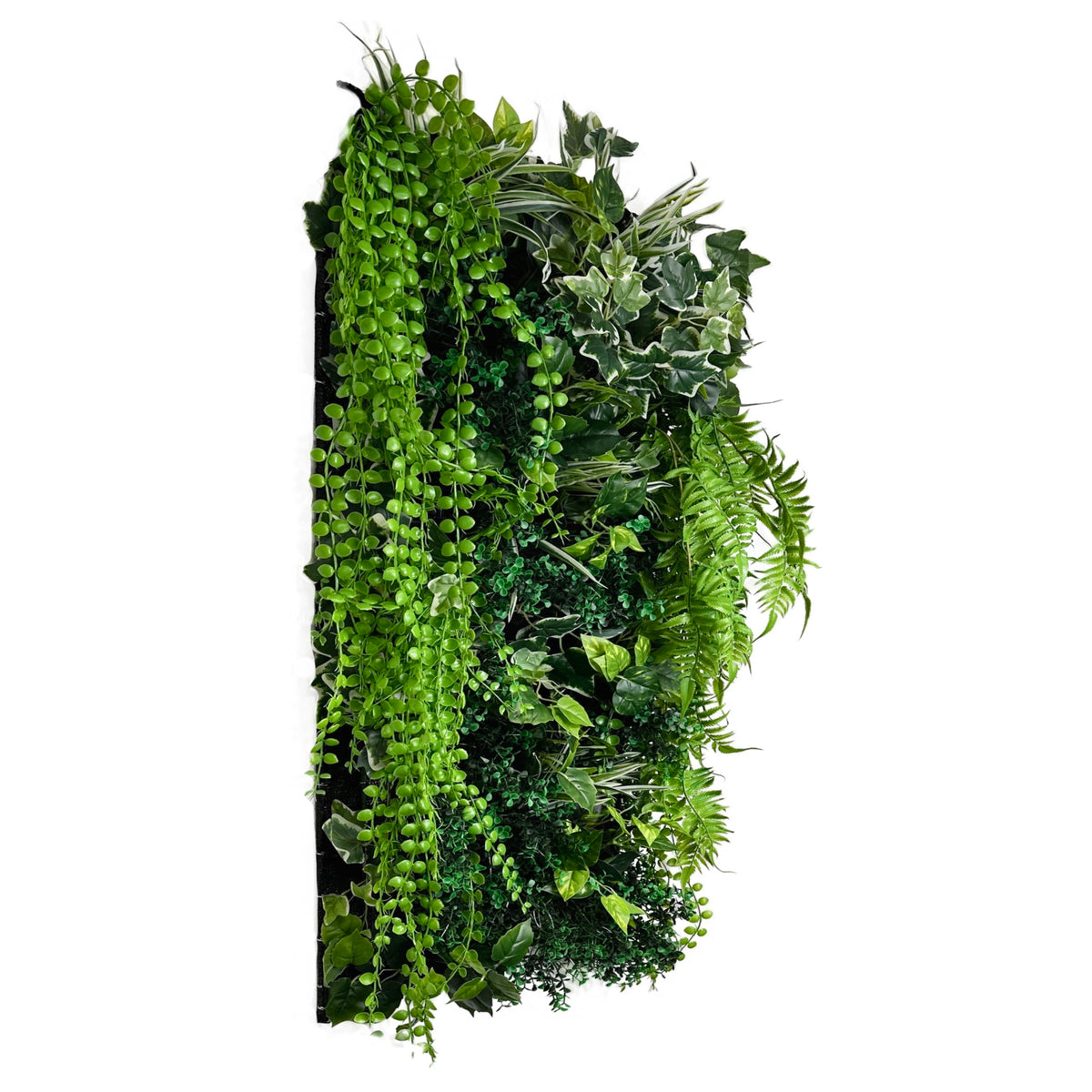 Artificial ivy plant wall panel with layered green vines and fern-like trailing leaves