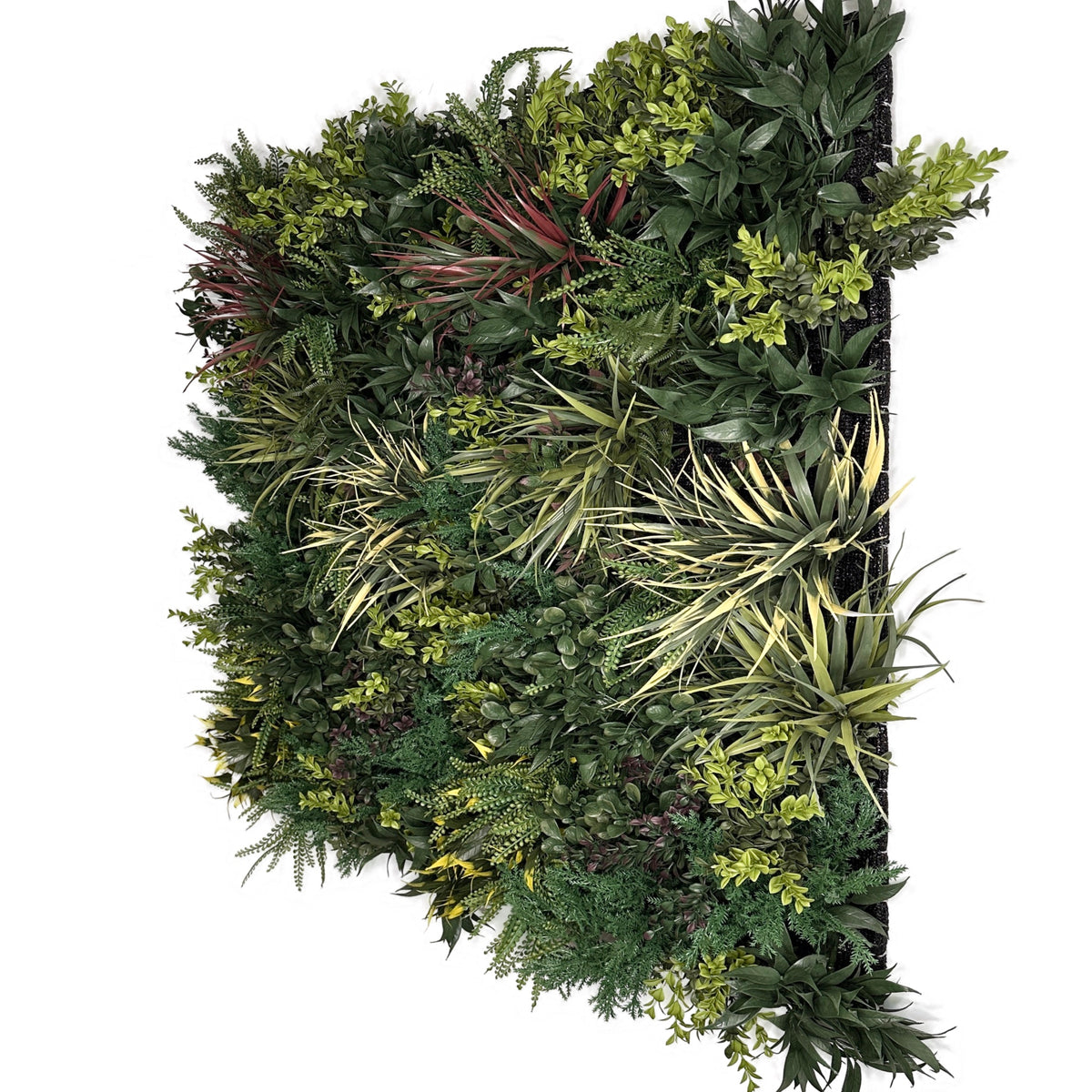 Artificial green foliage wall panel with dense leafy plants and long needle leaves, square