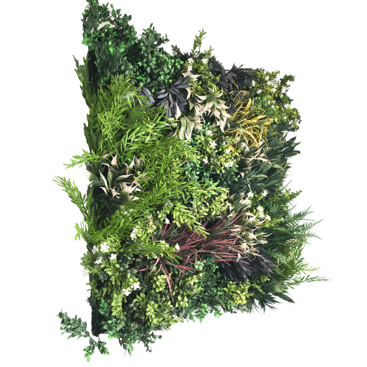 Premium Artificial 3D plant wall FR with green yellow red foliage and white flowers - 80x80cm PW60FR