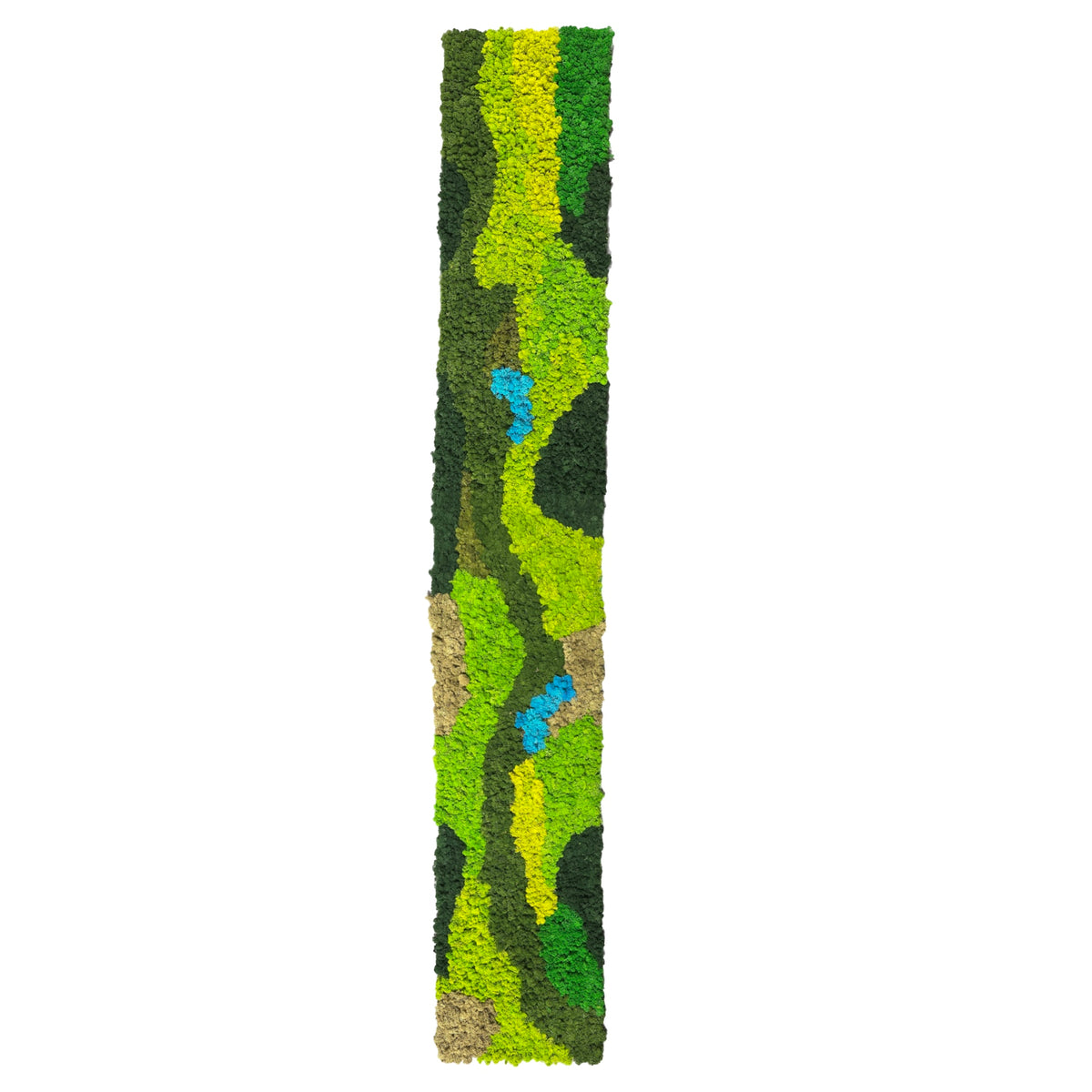 Preserved moss self-adhesive panel, mixed green and blue vertical strip