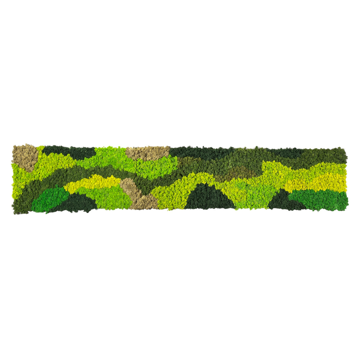 Self-adhesive preserved moss panel, horizontal mixed green stripes and patches