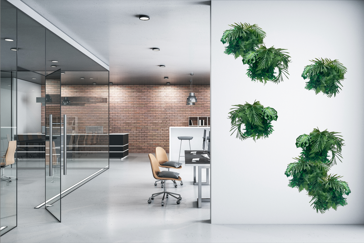 Set of 2 x artificial mixed green foliage art panel