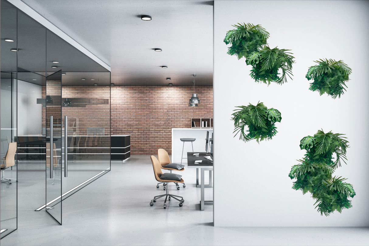 Artificial mixed green foliage with ferns in a hexagon frame