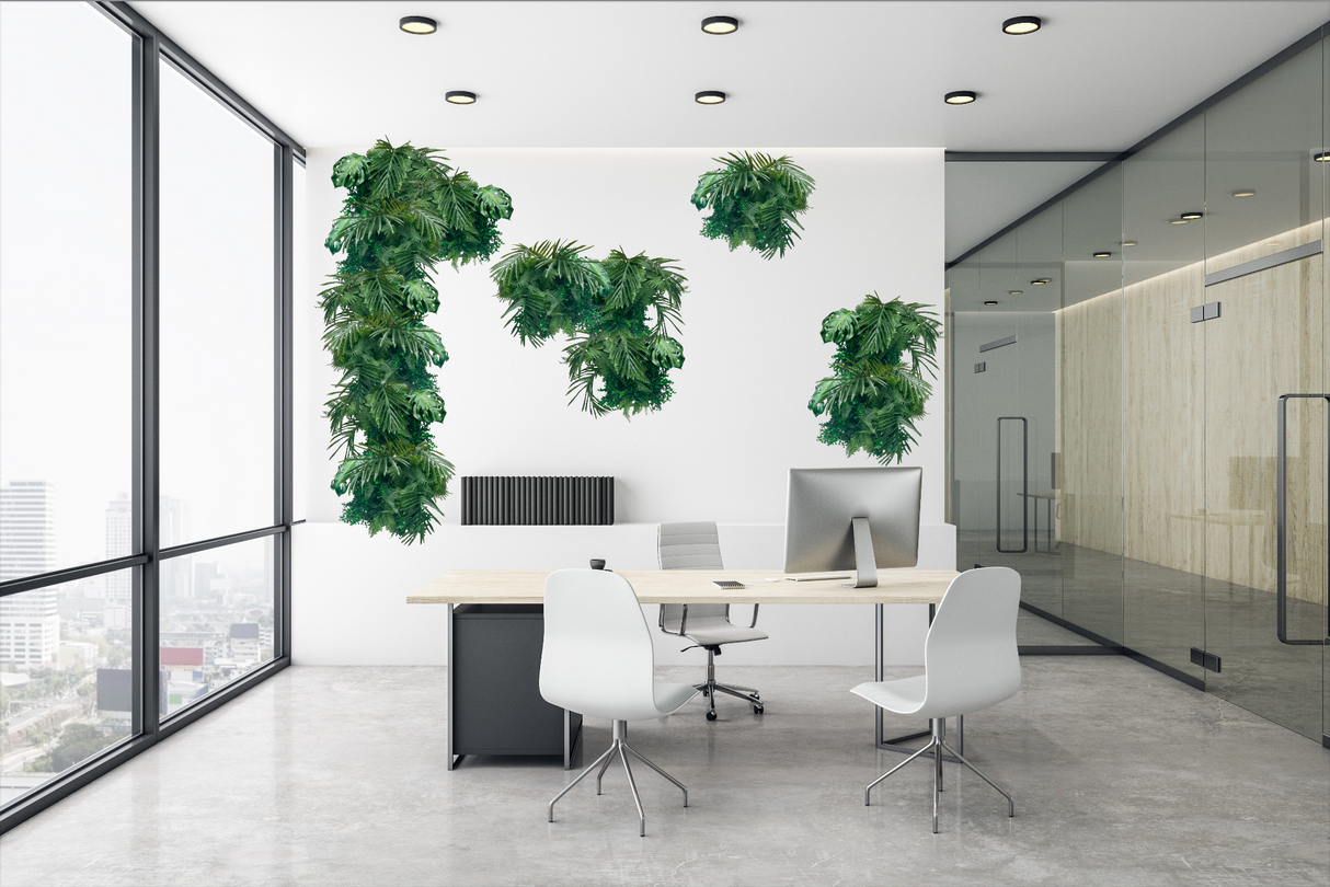 Set of 2 x artificial mixed green foliage art panel