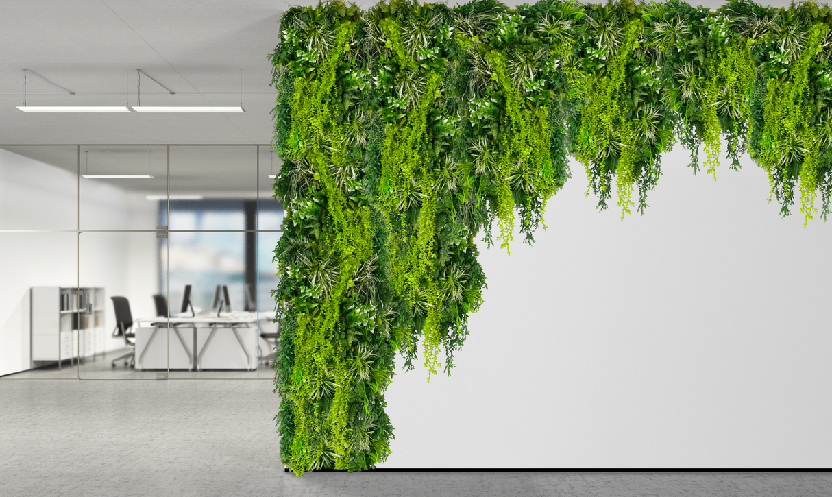 Artificial 3D hanging raft with lush green foliage and trailing plants 100x50cm ceiling or wall