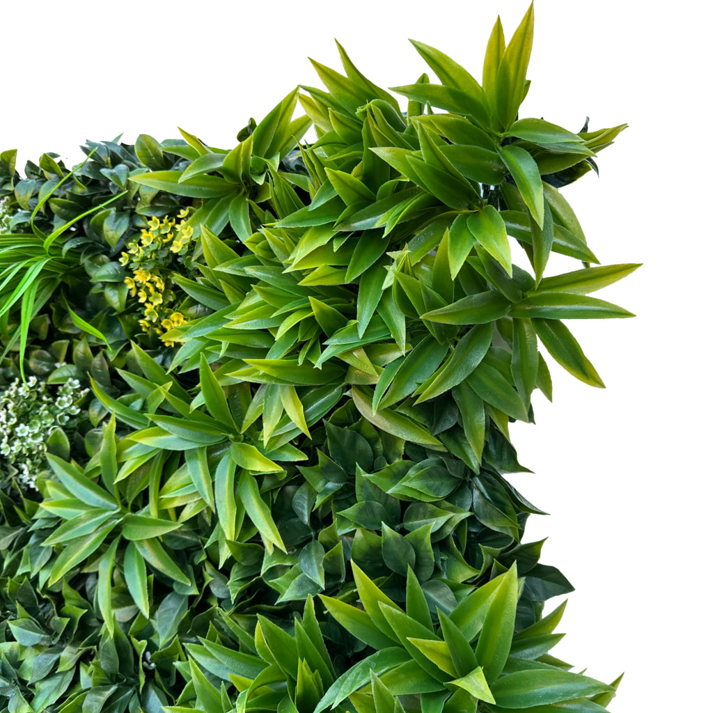 Artificial green wall panel with variegated foliage ivy palms grasses and ferns