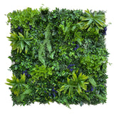 Artificial green wall panel with scheffleras, dracaenas and purple speedwells 100x100 cm