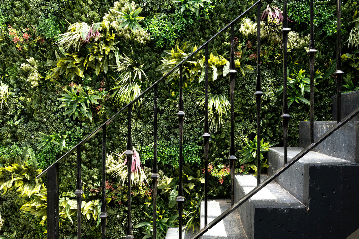 Combo of 3 x Artificial green wall panel with variegated mixed green yellow red orange and white foliage