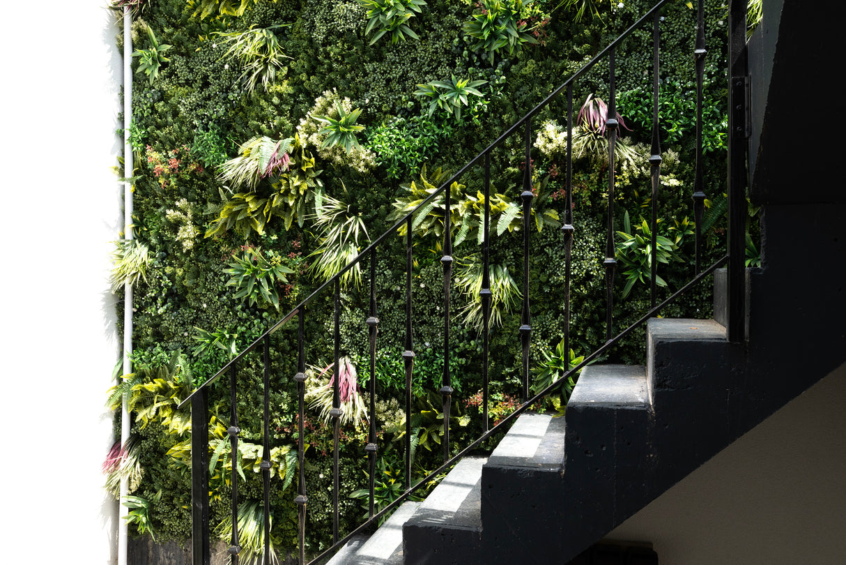 Combo of 3 x Artificial green wall panel with variegated mixed green yellow red orange and white foliage