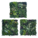 Combo of 3 x  artificial green wall panel with variegated mixed green red and white foliage 100x100 cm