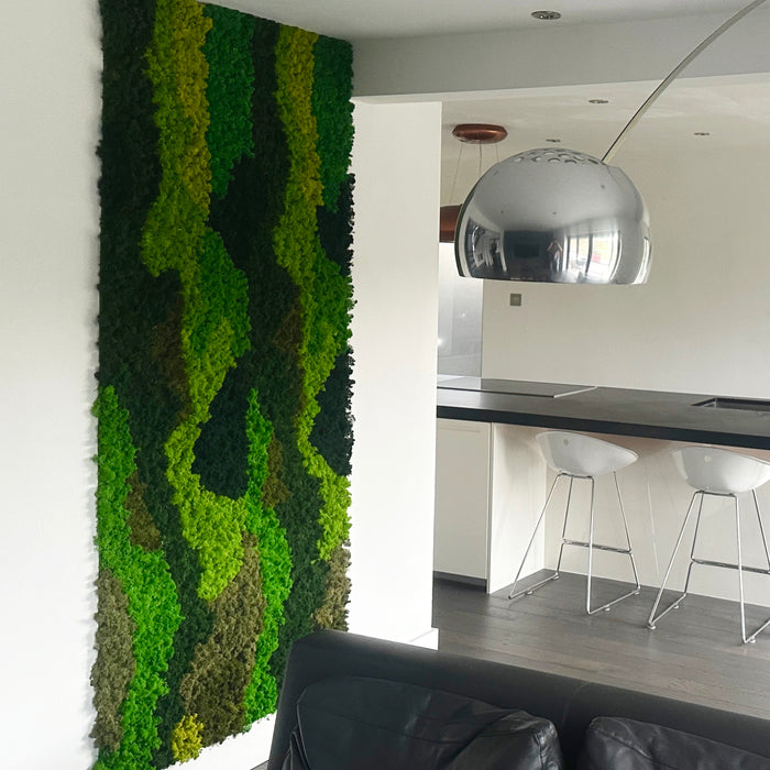 Premium preserved reindeer moss self-adhesive panel, vertical zigzag green and purple